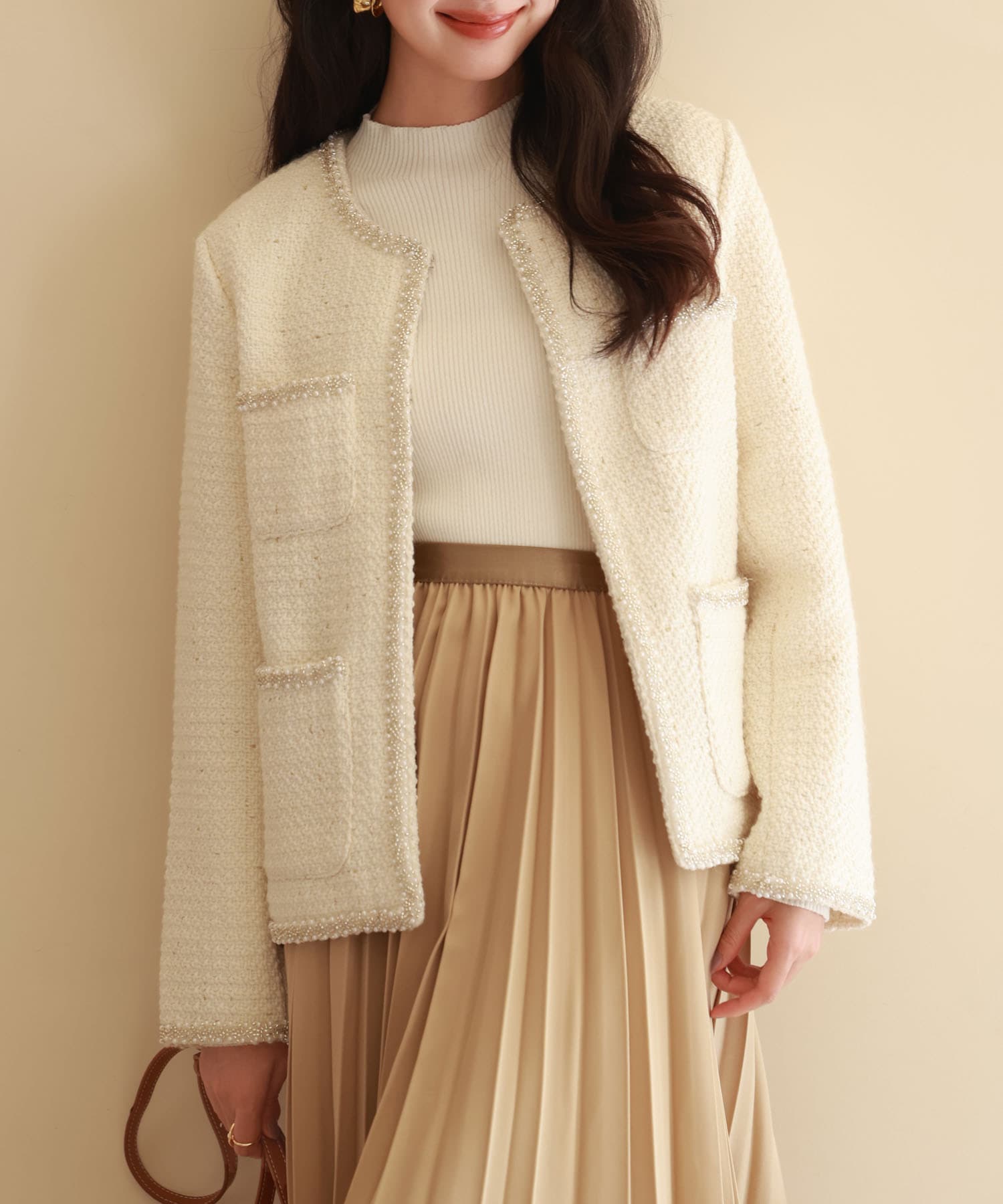 セゾンドパピヨン ウール混　ノーカラーショートコート SAISON DE PAPILLON｜ウール混ノーカラーショート丈コート | Rakuten