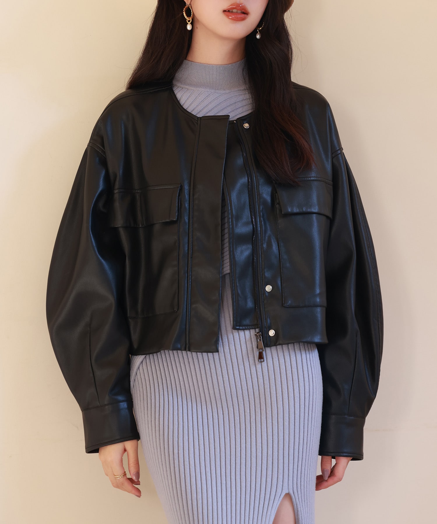 ♡大人気　Spick＆Span レザー　ノーカラー　ライダース 羊革 レザーライダースジャケット | スピック＆スパン(Spick and Span