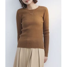 リブ編みクルーネックニットプルオーバー