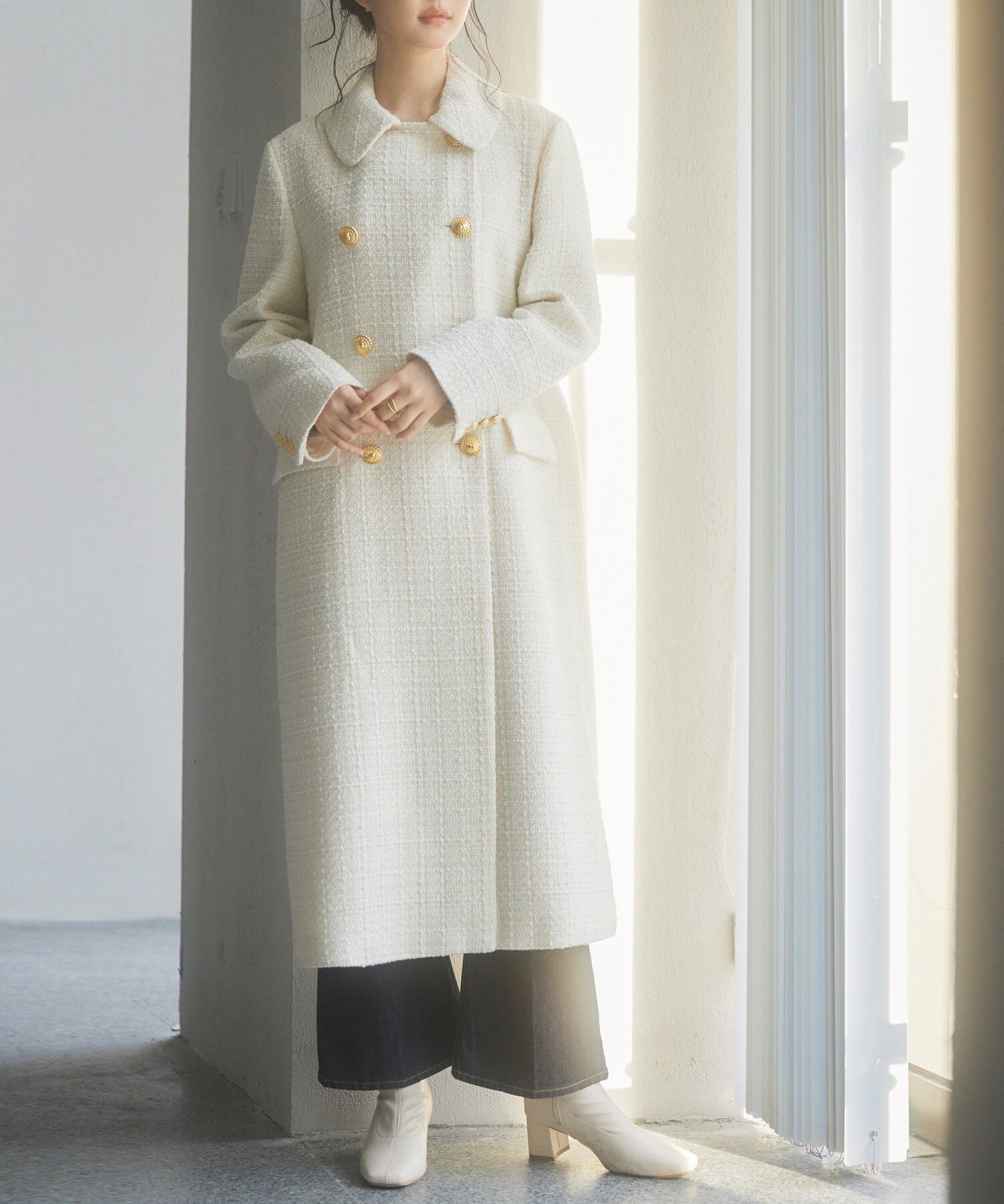 ゴールドボタンロング丈ツイードコート | セゾン ド パピヨン(SAISON