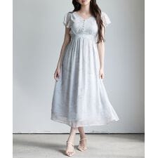 ふんわり花柄シフォンロングワンピース