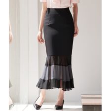 配色裾ハイウエストバックゴムスカート