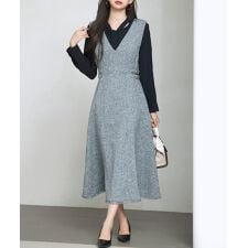 ノースリーブ Vネックワンピース