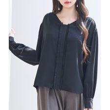 取り外し可能なボウタイリボンフリンジブラウス