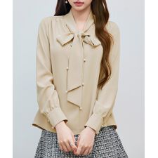 パール付き ボウタイブラウス