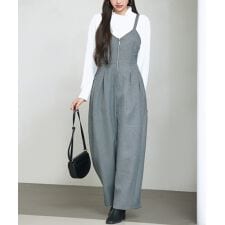 タック入りフロントジップサロペット