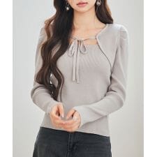 レイヤード風リブ編みニットトップス