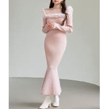 パール付きチュールドッキングマーメイドニットワンピース