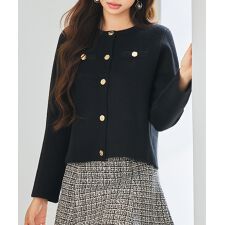 セゾン ド パピヨン(SAISON DE PAPILLON)のノーカラーショート丈ニットカーディガン