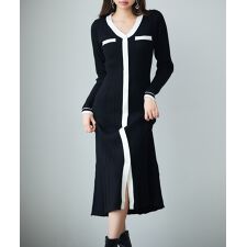 セゾン ド パピヨン(SAISON DE PAPILLON)の配色リブ編みニットミディ丈ワンピース