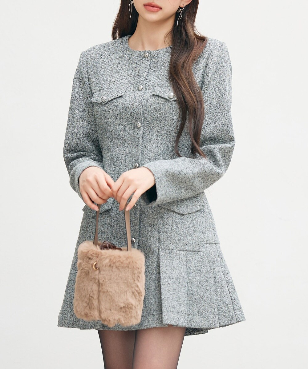 ローウエストミニ丈プリーツツイードワンピース | セゾン ド