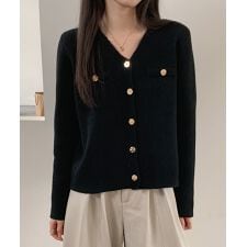 Vネックのショート丈ニットカーディガン