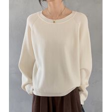 畦編みクルーネックニットプルオーバー