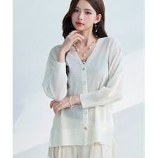 シアー編みVネックニットカーディガン