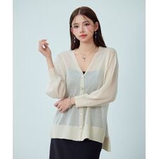 シアー編みVネックニットカーディガン