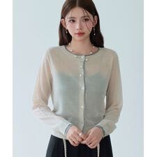 シアー編み配色ニットカーディガン