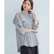 ヨークフリルストライプチュニックシャツ