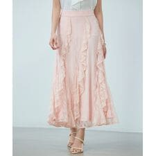 総レースフリルロングスカート