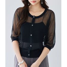 前後2wayシアー編み七分袖ニット