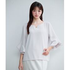 ダブルフレアスリーブキーネックブラウス