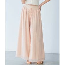 リボン付きシワ加工ワイドパンツ