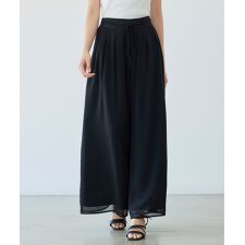 リボン付きシワ加工ワイドパンツ