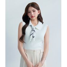 2wayスカーフ付きアシメカラーニット