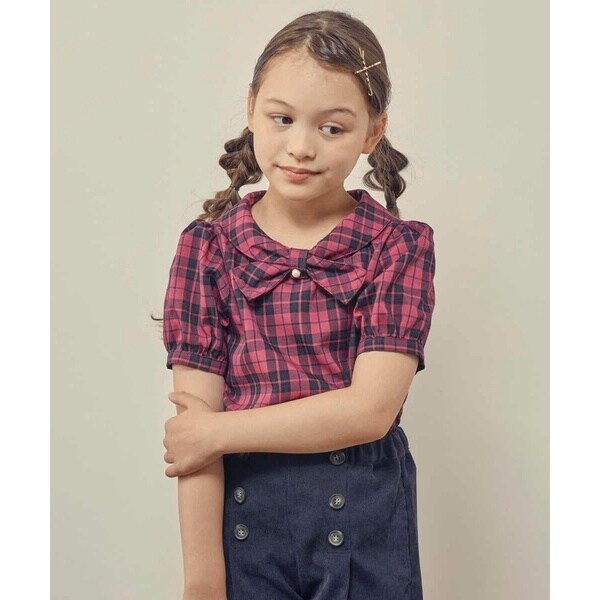 ラルフローレン♡ リボンタイネックチェックブラウス　リボンにポニー刺繍 ラルフローレン♡ リボンタイネックチェックブラウス リボンにポニー刺繍