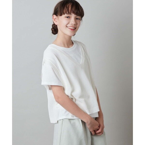 160]【2点セット】サイドリボンメッシュニットベストセット | アー