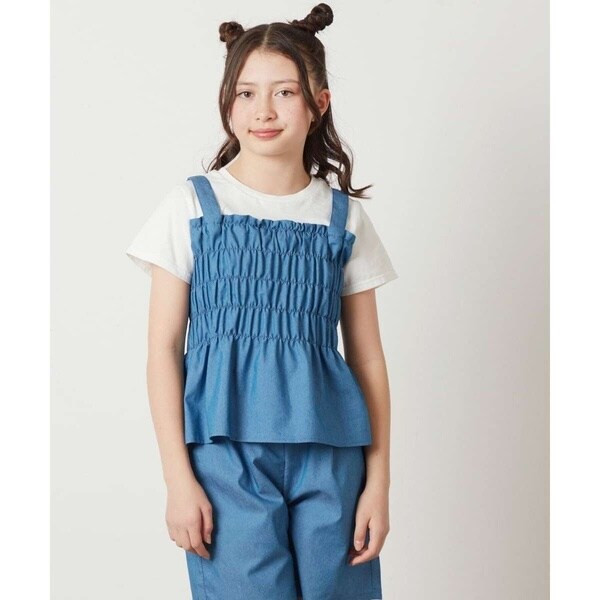 [100-130]【セットアップ対応】シャーリングキャミドッキングトップス