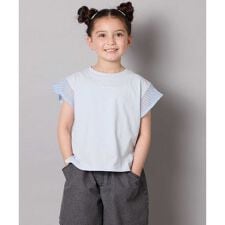 【接触冷感/毛玉になりにくい/綿100％】[100-160]シアーギンガムフレアスリーブＴシャツ