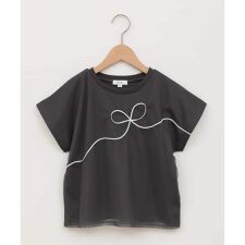 【接触冷感/ジメジメ対策】[100-160]リボンテープチュールドッキングTシャツ