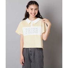 【接触冷感/ジメジメ対策】[130-160]えり付き切替ロゴTシャツ