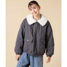 [130-160]【お家で洗える】衿付きキルトボアジャケット