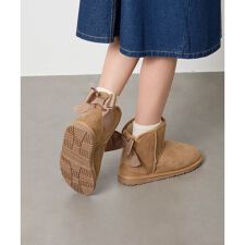 [17-24cm]【毎年人気NO.1/撥水加工/クッションインソール】リボン付フェイクムートンブーツ