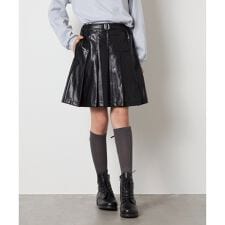 [120-160]フェイクレザープリーツスカート