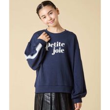 [130-160]【袖デザイン/プリントロゴ＋パール調デザイン/通学にもオススメ】レーステープ裏毛ト