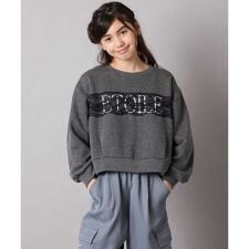 [130-160]【裏起毛/クロップド丈/リメイク風】レースロゴクロップドトレーナー