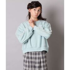 アー・ヴェ・ヴェ(a.v.v)の[100-160]【WEB限定商品/裏起毛/チュールフリル/ワンポイント刺繍/クロップド丈】チュール