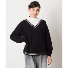 [120-160]配色ラインケーブルニットドッキングトレーナー