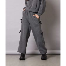 [130-160]【裏起毛/ゆったりストレート/韓国コーデが叶う】サイドリボンスウェットパンツ