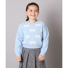 [120-160]【肌触りの良いもっちり素材/フェザーヤーンリボン/クロップド丈】リボンジャガードニ