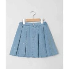 [120-160]ビジューデニムプリーツスカート