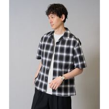 【接触冷感/イージーケア】オンブレチェック柄オープンカラーシャツ