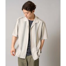 【洗濯機で洗える】ジャカード五分袖オープンカラーシャツ