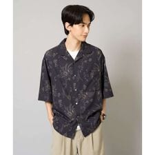 【イージーケア/接触冷感】ダークフラワー五分袖オープンカラーシャツ【シワになりにくい】