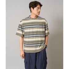 【接触冷感/毛玉になりにくい】マルチボーダーワイドシルエットカットソー