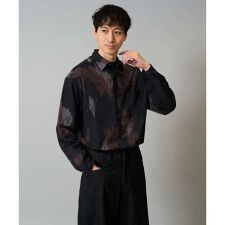 【イージーケア/シワになりにくい】ペインター柄ワイドシルエットシャツ【洗濯機で洗える/ストレッチ】
