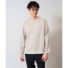 【イージーケア毛玉になりにくい】シャンブレーフェイクレイヤードカットソー【洗濯機で洗える】