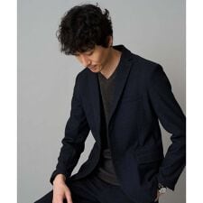 【イージーケア】デニムライクストレッチ裏起毛テーラードジャケット【洗濯機で洗える】〈ON/OFF S